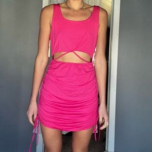 Hot pink mini dress with cut outs